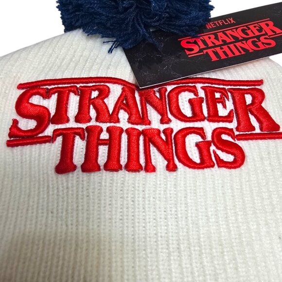Pom Beanie Knit Hat Stranger Things Embroidered Unisex One Size Brand New - Picture 11 of 11